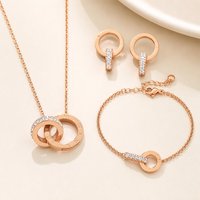 Ensemble de bijoux pour femme en acier inoxydable 316L, 3 pièces : collier double anneau, boucles d'oreilles clous, bracelet jonc - Cadeau de mariage, usage quotidien