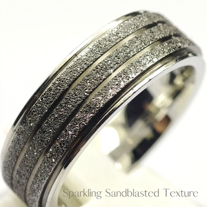 Anello Unisex in Acciaio Inossidabile 316L alla Moda, Forma Geometrica Tradizionale a Tre File, Finitura Sabbiata Opaca con Scanalature Lucidate - Product Image 2