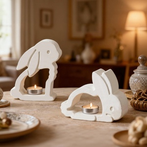 Moule en silicone DIY pour bougeoir creux Lapin de Pâques, décoration en plâtre, moderne et simple - Product Image 4