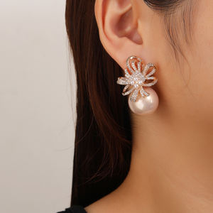 Trendy moda kübik zirkon inci damla küpe düğün gelin takı kadınlar için kızlar için balo - Product Image 2