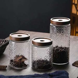 500 <span class=keywords><strong>ml</strong></span> 700 <span class=keywords><strong>ml</strong></span> 1000 <span class=keywords><strong>ml</strong></span> modello in rilievo serbatoio per alimenti contenitori ermetici in vetro da <span class=keywords><strong>cucina</strong></span> barattolo di vetro con coperchio in legno di Acacia - Product Image 3