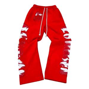 Benutzer definierte gestapelte Siebdruck Französisch Terry Wide Straight Leg Flared Jogging hose Hersteller Strass Sweat Baggy Pants Men - Product Image 5