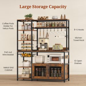 SENYU Étagère de rangement rustique en bois brun réglable, meuble de cuisine, support pour machine à café, support pour micro-ondes - Product Image 6