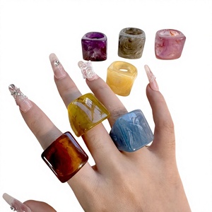 Cute Marbled <b>Resin</b> Square Cocktail <b>Rings</b> Stylish Geometric Statement Unique Jewelry Trendy Acrylic Classic <b>Ring</b> for Unisex - Product Image 1
