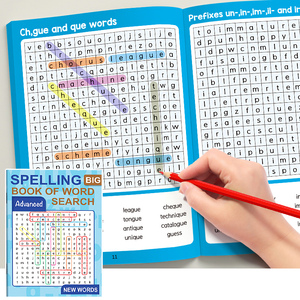 Livre de puzzles de recherche de mots avancés, nouveau jeu de chasse au vocabulaire stimulant, livre d'exercices cérébraux, livre d'activités de loisirs - Product Image 1