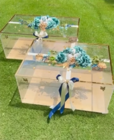 Boîte à gâteau transparente en acrylique pour mariages et anniversaires, rose clair, personnalisable, avec ruban, coupe de ruban, ignifuge