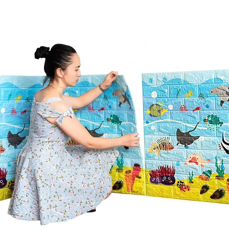 2019 Poliuretan Bata Panel 3D Busa Stiker Dinding Busa Bantal Wallpaper