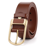 Sabuk Kulit Sapi Full Grain Pria dengan Gesper Pin Berukir Sabuk Kulit Asli