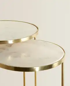 Marble Side Table Set Of 2 Gold Metal White Natural White Marble Nesting Side Coffee Tables Marble Stacking End Table