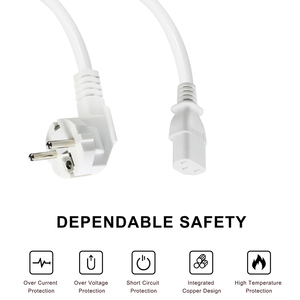 Cable de Alimentación con Conector Schuko IEC C13, Revestimiento de PVC Blanco, Diseño Integrado de Cobre, para Equipos Mecánicos y Ollas Eléctricas - Product Image 3
