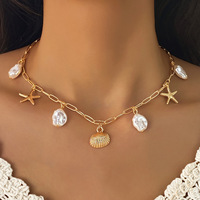 Collier multi-rangs pour femme en alliage, avec étoile de mer, coquillage, résine et perles d'imitation, design coquille de perle, très vendu