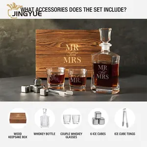 Carafe à whisky en verre de cristal avec logo personnalisé Coffret cadeau avec verres à whisky de roche pour promotion d'anniversaire de mariage