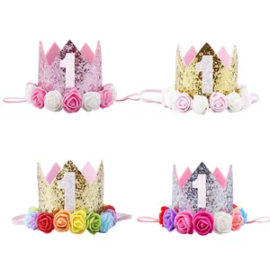China Wholesale Baby Girls Birthday Party Crown Supplies Newborn Infant Birthday Headband Hair Accessories Headband For Kids