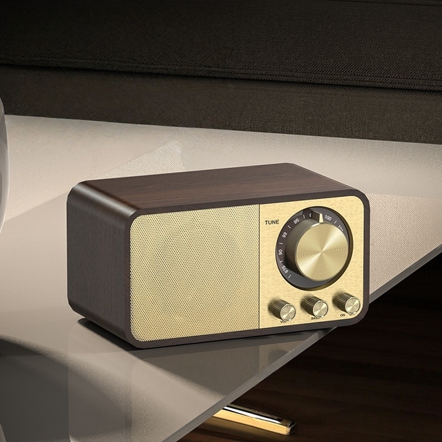 MQ Vintage Wooden Wireless Audio Speaker FM Radio Portable Mini Desktop Sound System Gift Computer Speaker