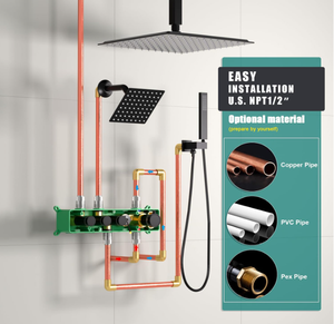 Système de douche à effet pluie double <span class=keywords><strong>HOMEDEC</strong></span> 16" + 6", robinet thermostatique à bouton-poussoir avec affichage de la température - Product Image 5