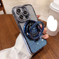 Coque de téléphone antichoc en TPU avec support miroir, série Diamant à bords colorés, finition électroplaquée, motif paysage naturel, facile à nettoyer