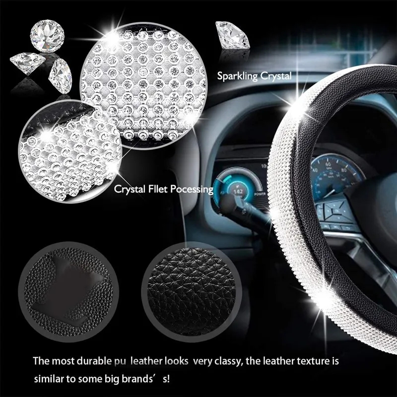 2023 Rhinestones Luxury Crystal Inlaid Diamond Rubber Bling Car Accessories Steering Wheel Cover for