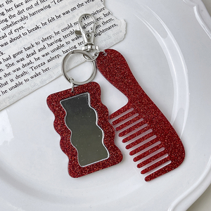 Accesorio de moda personalizado, ecológico y duradero, con espejo y peine, colgante para llavero, bolso o llave de coche, con mango portátil de acrílico - Product Image 3