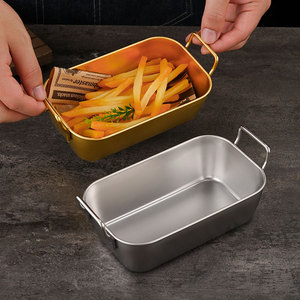 Cesta para refrigerios de acero inoxidable con asas, bandeja rectangular dorada y plateada para servir comida, café y té en hoteles - Product Image 2