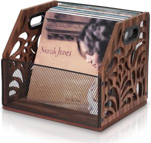 Custodia in legno per dischi in vinile, Organizzatore porta documenti in bambù, Porta riviste e giornali da scrivania, Scomparto portaoggetti da tavolo per ufficio - Product Image 1