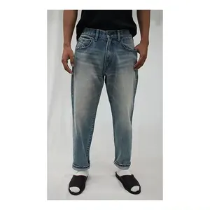 Custom Men's Solid Pants Vintage Processed Cotton Loose Apparel Stock Blue Jeans Trousers For Mens jeans