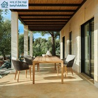 Ensemble table et chaises longues en teck anti-corrosion, design nordique, mobile, pour villa, hôtel, terrasse, jardin, balcon, loisirs, en rotin