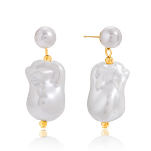 Boucles d'oreilles pendantes en perles baroques irrégulières en acier inoxydable 18K pour femmes, à porter au quotidien - Product Image 5