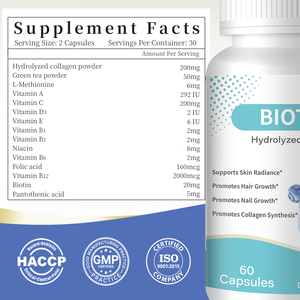 Cápsulas de Colágeno Hidrolizado Personalizadas, Píldoras con Biotina, L-Metionina, Vitamina C <span class=keywords><strong>y</strong></span> Ácido Fólico <span class=keywords><strong>para</strong></span> <span class=keywords><strong>Cabello</strong></span>, Piel <span class=keywords><strong>y</strong></span> <span class=keywords><strong>Uñas</strong></span> - Product Image 6
