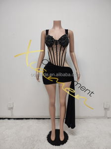 Ocstrade Hot Bán Đen Kim Cương lưới xem qua <span class=keywords><strong>DRESS</strong></span> boned thiết kế vuông cổ HEM Đảng sexy <span class=keywords><strong>DRESS</strong></span> đối với phụ nữ bên câu lạc bộ đêm - Product Image 4