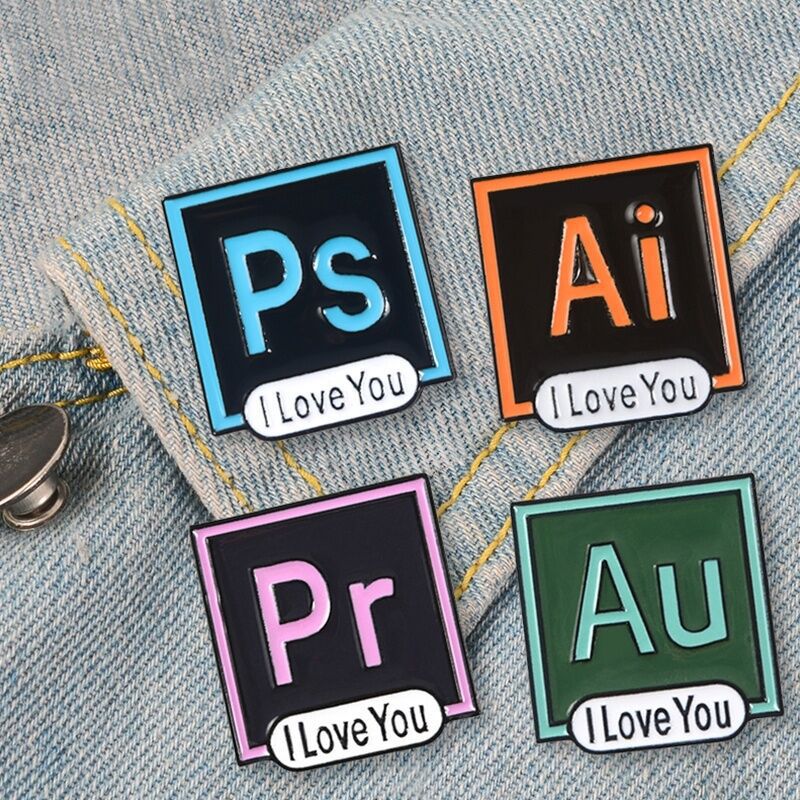 Stock photoshop PS Pr badge adobe illustrator Ai Au I LOVE U enamel lapel pin for backpack shirt accessories