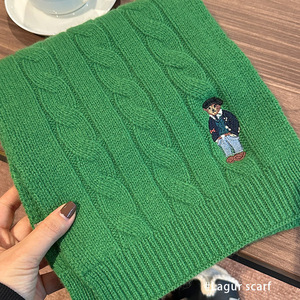 <strong>100</strong>% Merino <strong>Wool</strong> Square Muslim <strong>Shawl</strong> for Men and Women-Winter Classic Twist Embroidered Bear Design - Product Image 6