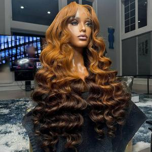 360 naranja T marrón HD encaje completo 6x6 cierre peluca encaje suizo cuerpo onda Ombre 13*6 HD Frontal pelucas de cabello humano cabello Remy profundo Suelto - Product Image 4