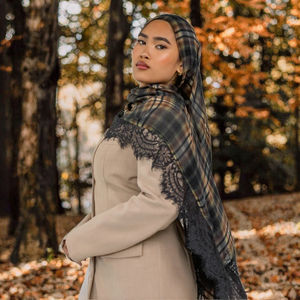 Nouveau foulard long en modal pour femmes, imprimé numérique à carreaux, doux, respirant, coupe-vent avec dentelle, toutes saisons - Product Image 2