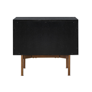 Mesita de noche Carnaby con 2 cajones, roble cepillado negro, patas de bronce, almacenamiento moderno para dormitorio - Product Image 6