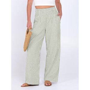 Anrabess Pantalones Palazzo para Mujer, Rayados, de Pierna Ancha, Cintura Alta, con Bolsillos, Ropa Casual para Estar en Casa, Tejido Transpirable - Product Image 2