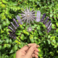 Serre-tête Couronne de Perles Artisanale Plaquée Couleur AB avec Pointes de Cristal Naturelles, Pendentif Perle Déesse du Soleil, Coiffe de Mariée Halloween