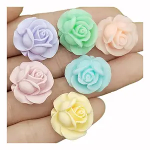 100Pcs 18*20MM Pastel Rose Flower Flatback Resin Cabochons Mixed Colors Great For Necklace Earring Jewelry Making Supplier