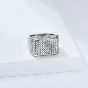 Instagram-worthy, trendy, hip-hop style <b>ring</b> with full diamond detailing, made of <b>titanium</b> steel plated with 18K gold. A bold an - Product Image 4