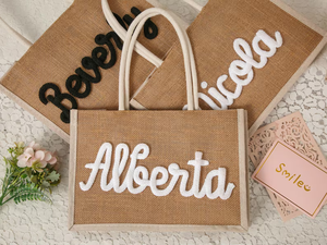 Personalisierte Brautjungfern-Jute-Geschenktasche Rechteckige Form mit Seil und Stickerei für Einkäufe - Product Image 4