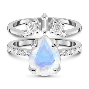 Hot Solid Rose Yellow Gold Rainbow MOONSTONE &amp; WHITE TOPAZ Nymph <strong>Ring</strong> &amp; <strong>Sovereign</strong> Band - Product Image 4