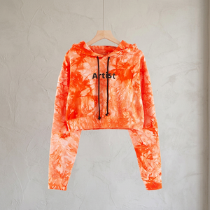 <b>Women's</b> Tie Dye Hooded <b>Sweatshirt</b> Set Cotton Knitted Casual Short Length Full Sleeve With Letter Print Spring Wear - Product Image 4