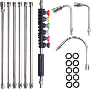 Lancia di Prolunga <span class=keywords><strong>per</strong></span> Idropulitrice 10 Pezzi con 5 Ugelli, 1 Accessorio <span class=keywords><strong>per</strong></span> <span class=keywords><strong>Pulizia</strong></span> <span class=keywords><strong>Grondaie</strong></span>, Asta Curva a Connessione Rapida 4000 PSI - Product Image 1
