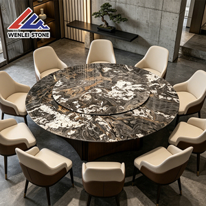Table à manger ronde en marbre naturel Wenlei Silver Fox <span class=keywords><strong>avec</strong></span> plateau tournant, table de luxe en <span class=keywords><strong>pierre</strong></span> noire et blanche pour villa - Product Image 6