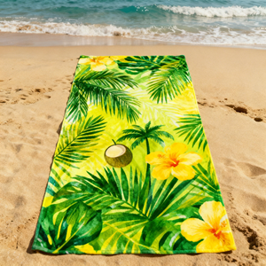 Serviette de plage en coton éponge 100% premium, haute absorption, imprimée, douce, agréable pour la peau, durable, en tissu pelucheux, pour le bain, le spa, la piscine - Product Image 1