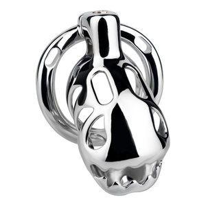 กรงครอบอวัยวะเพศชายแบบโลหะ ดีไซน์หัวมอนสเตอร์ สำหรับผู้ชาย ทำจากสแตนเลส ของเล่นทางเพศสำหรับผู้ใหญ่แบบ BDSM พร้อมปลายเปิด อุปกรณ์ครอบอวัยวะเพศแฟนตาซี - Product Image 2