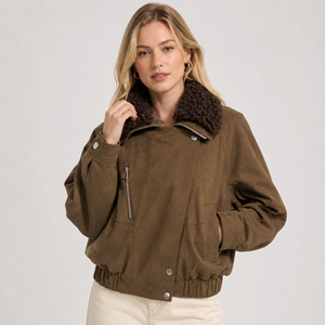 Chaqueta Corta de PU para Mujer, Estilo Casual, Tejida, Lavada, Tipo Gabardina, para Otoño e Invierno, Cortavientos - Product Image 1