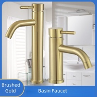 Robinets de lavabo modernes en acier inoxydable à levier unique montés sur le pont en or brossé Robinet haut pour vasque de salle de bains à eau chaude et froide