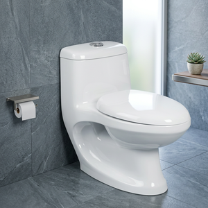 WC monobloc en céramique de luxe blanc et or, à chasse directe, à poser au sol, avec options de couleur personnalisées - Product Image 1