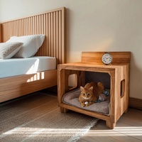 Table de chevet en bois avec lit pour animaux de compagnie, mobilier pour animaux, maison pour chat d'intérieur, cachette confortable intégrée et table d'appoint pour chambre à coucher
