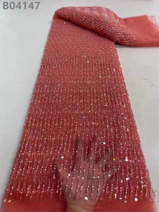 Vải Ren Ngọc Trai Trắng Vải George Đính Cườm Chất Lượng Cao Ren Lưới Kim Sa Thêu Châu Phi - Product Image 6